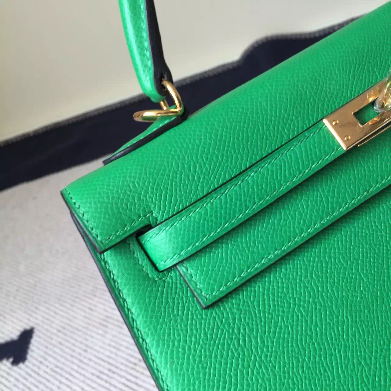 Discount Hermes Bag 1K Bamboo Green Epsom Leather Kelly 25cm Bag