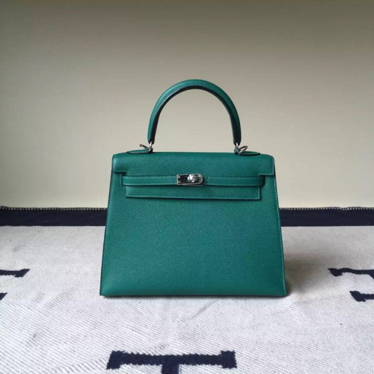Hermes Z6 Malachite Green Epsom Leather Kelly Womens Bag 25cm