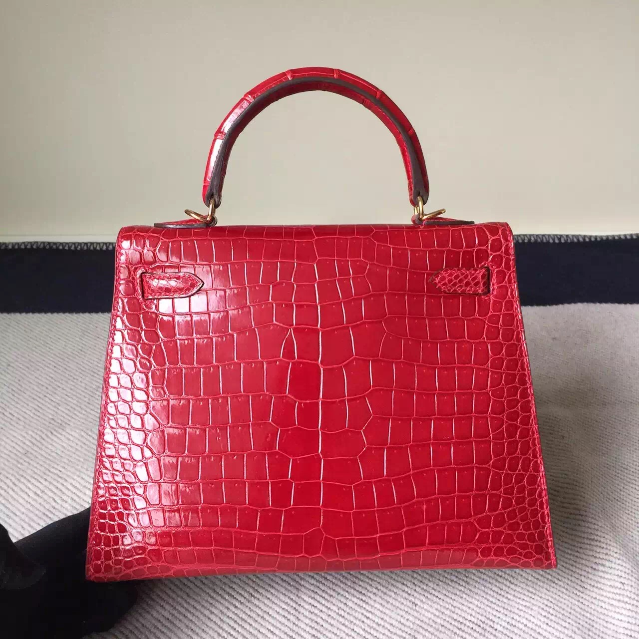 Discount Hermes Kelly Bag 25cm Q5 Rouge Casaque Crocodile Shiny Leather
