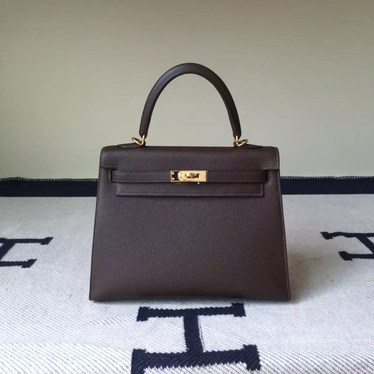 Hand Stitching Hermes Coffee Epsom Leather Kelly Bag  25cm