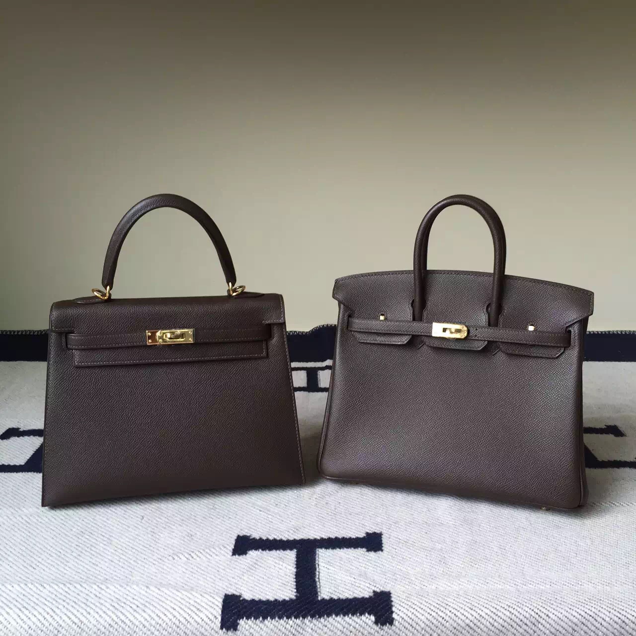 Hand Stitching Hermes Coffee Epsom Leather Kelly Bag 25cm