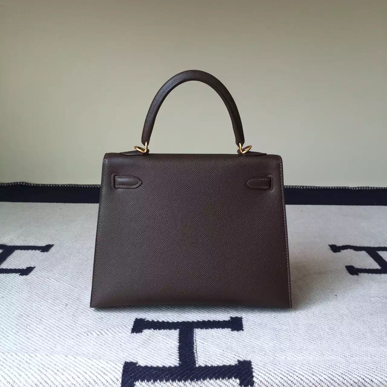 Hand Stitching Hermes Coffee Epsom Leather Kelly Bag 25cm