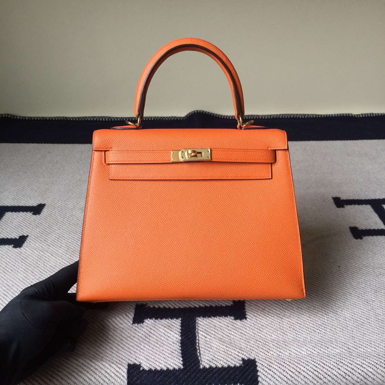 On Sale Hermes Classic Orange Epsom Leather Sellier Kelly Bag25CM