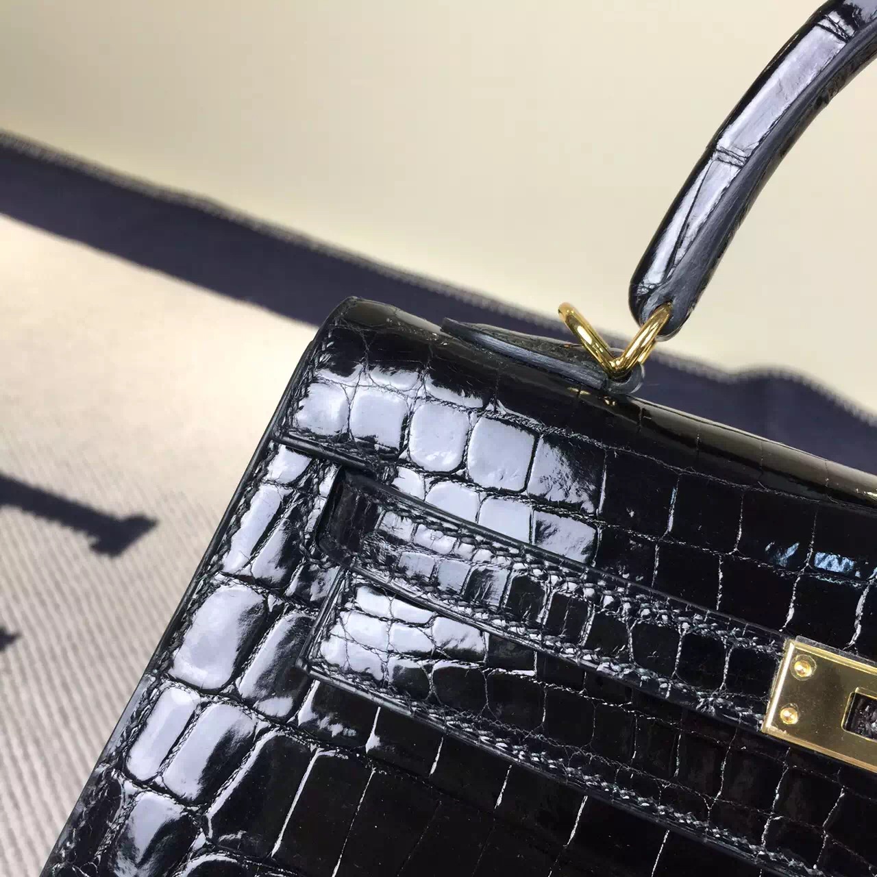 On Sale Hermes Crocodile shiny Leather Sellier Kelly 25CM in CK89 Black
