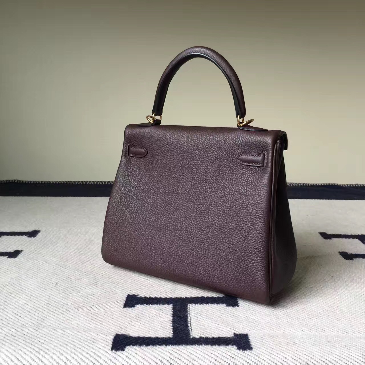 Hand Stitching Hermes CK57 Bordeaux Togo Leather Retourne Kelly Bag25CM