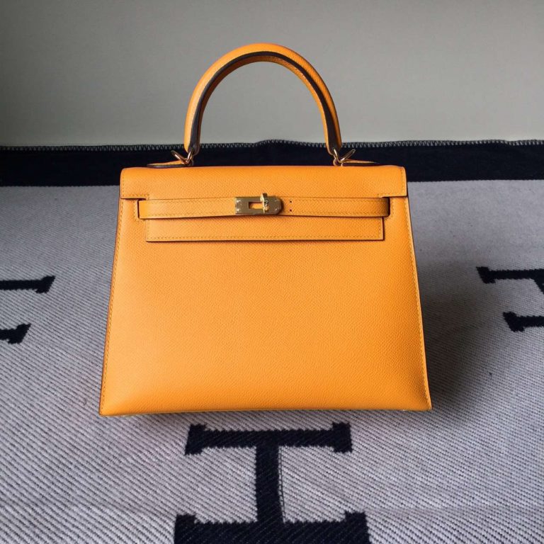 Hermes Epsom Leather Sellier Kelly Bag 25CM in 9V Sun Yellow