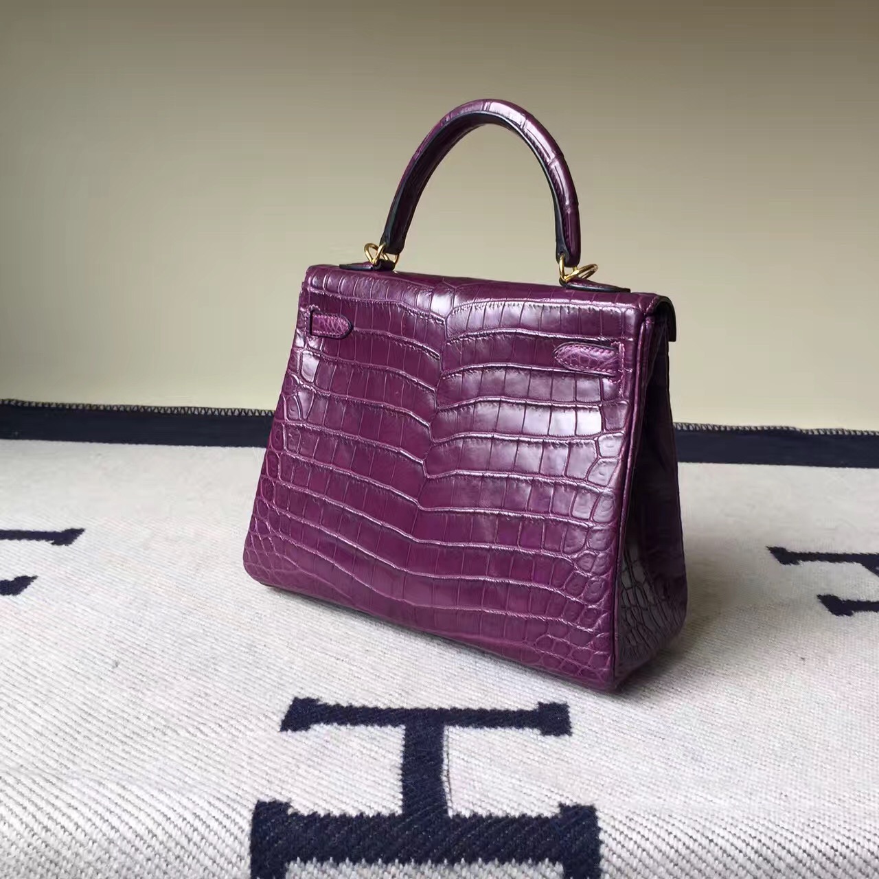 Discount Hermes P9 Anemone Purple Crocodile Matt Leather Sellier Kelly Bag25CM