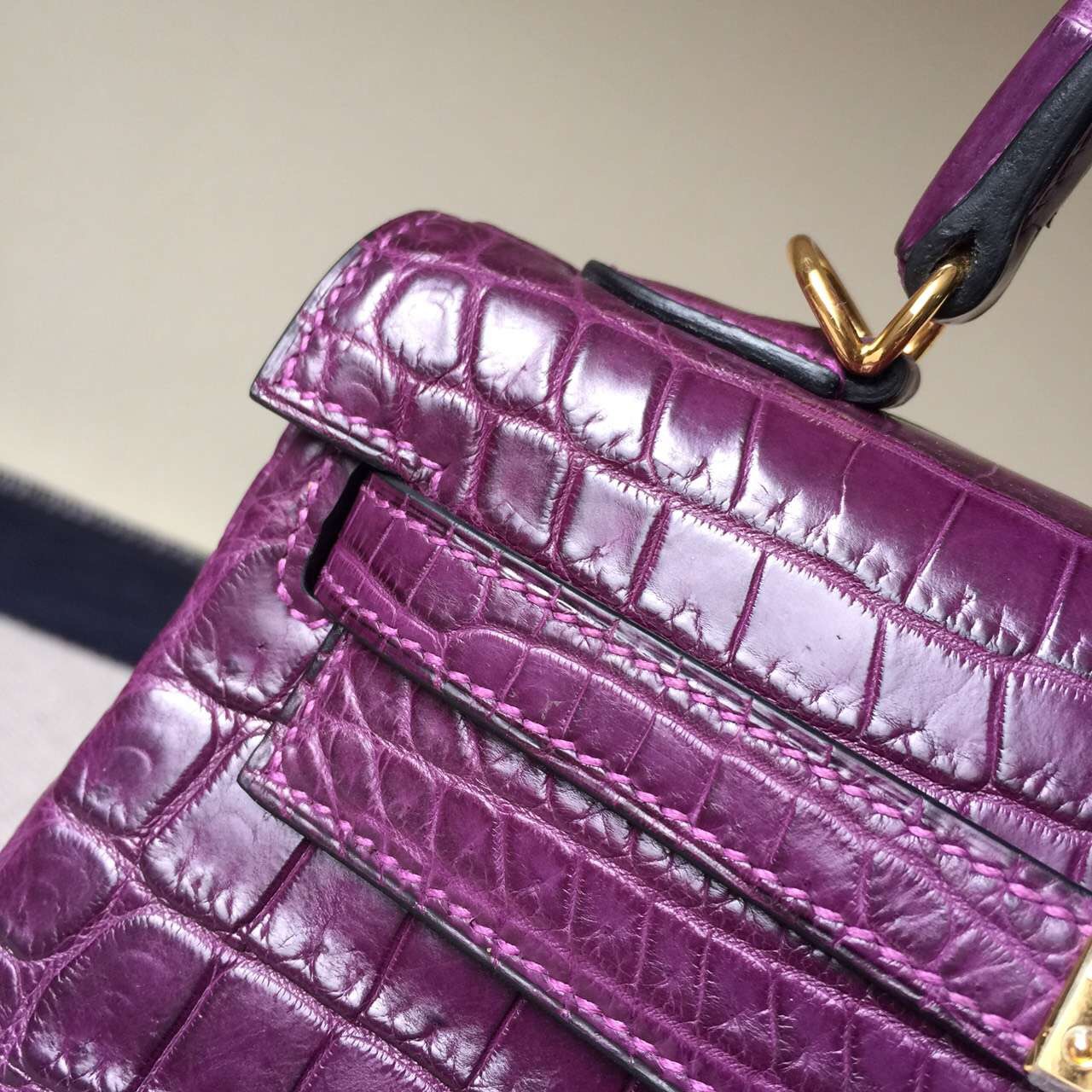 Discount Hermes P9 Anemone Purple Crocodile Matt Leather Sellier Kelly Bag25CM