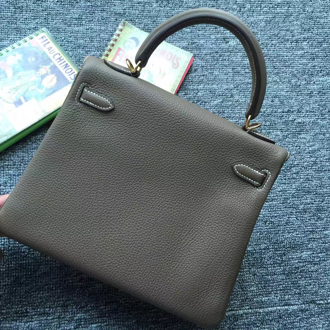 Discount Hermes C81 Etoupe Grey Togo Leather Retourne Kelly Bag25CM