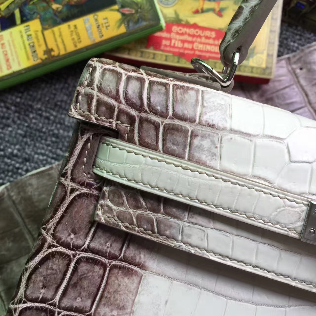 Noble Hermes Himalaya Crocodile Leather Retourne Kelly Bag 25CM Silver Hardware