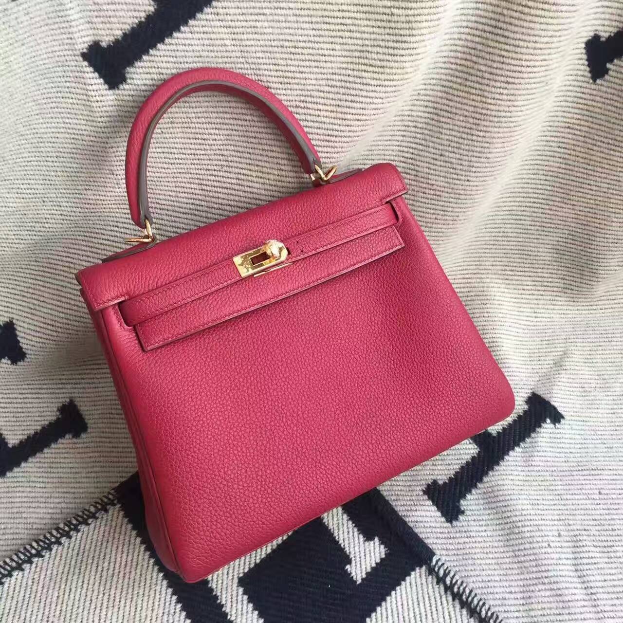 On Sale Hermes K1 Rouge Grenade Togo Calfskin Leather Retourne Kelly Bag25CM