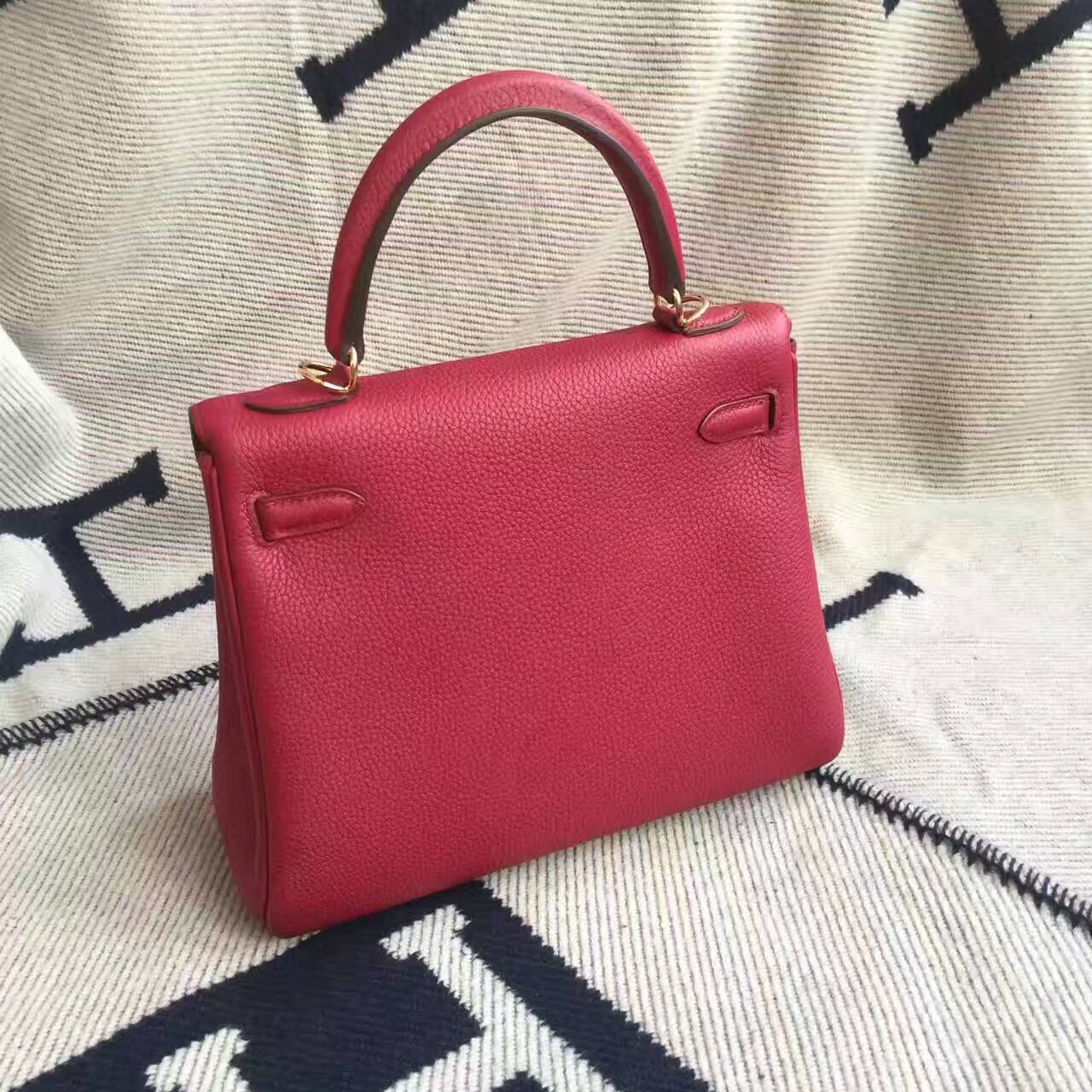 On Sale Hermes K1 Rouge Grenade Togo Calfskin Leather Retourne Kelly Bag25CM