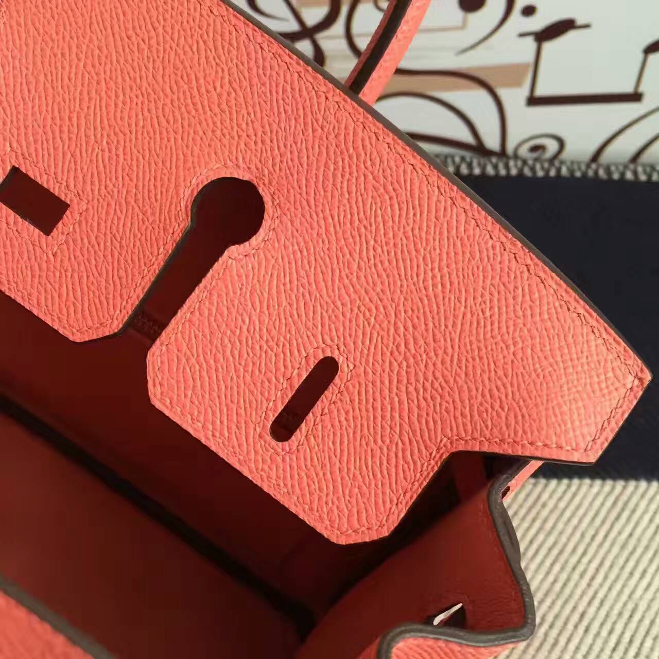 Hand Stitching Hermes I5 Flamingo Color Epsom Leather Birkin 25cm Bag