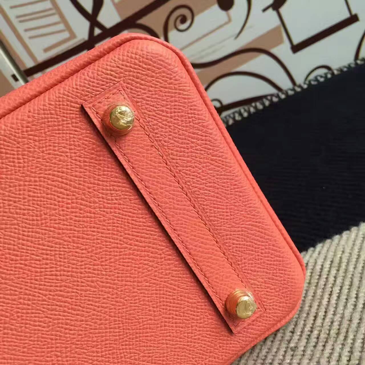 Hand Stitching Hermes I5 Flamingo Color Epsom Leather Birkin 25cm Bag