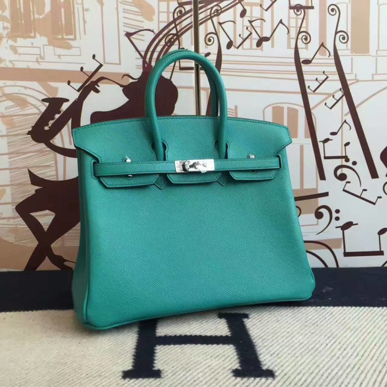 Hermes 7F Blue Paon Epsom Calfskin Leather Birkin Bag  25cm