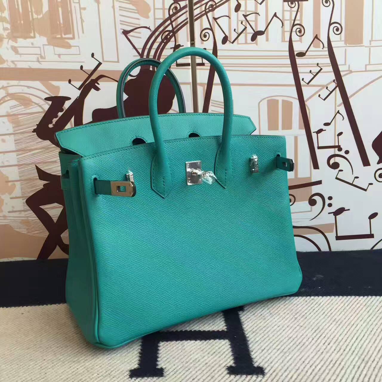 Wholesale Hermes 7F Blue Paon Epsom Calfskin Leather Birkin Bag 25cm
