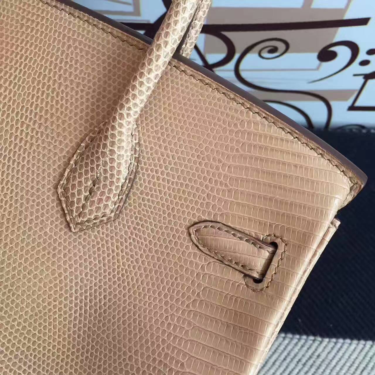 Wholesale Hermes Bag Apricot Lizard Shiny Leather Birkin25cm Handbag