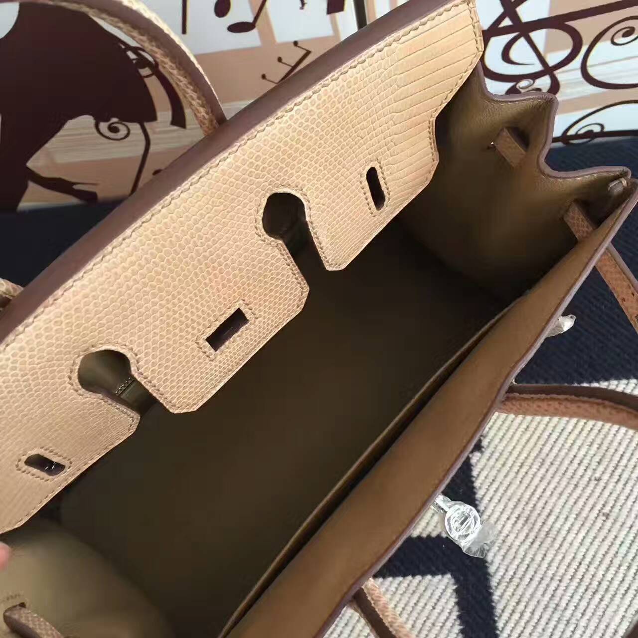 Wholesale Hermes Bag Apricot Lizard Shiny Leather Birkin25cm Handbag