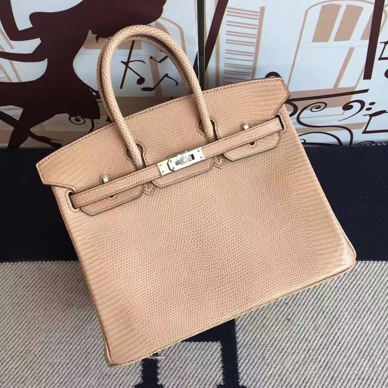 Wholesale Hermes Bag Apricot Lizard Shiny Leather Birkin25cm Handbag