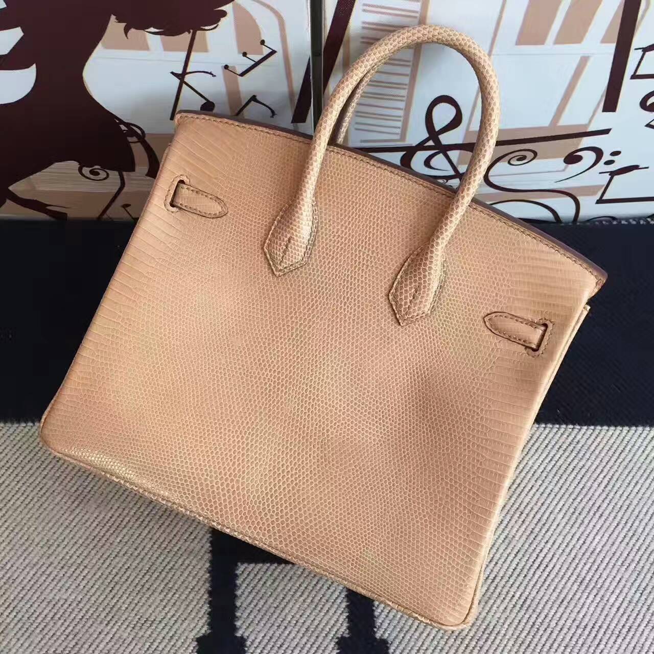 Wholesale Hermes Bag Apricot Lizard Shiny Leather Birkin25cm Handbag