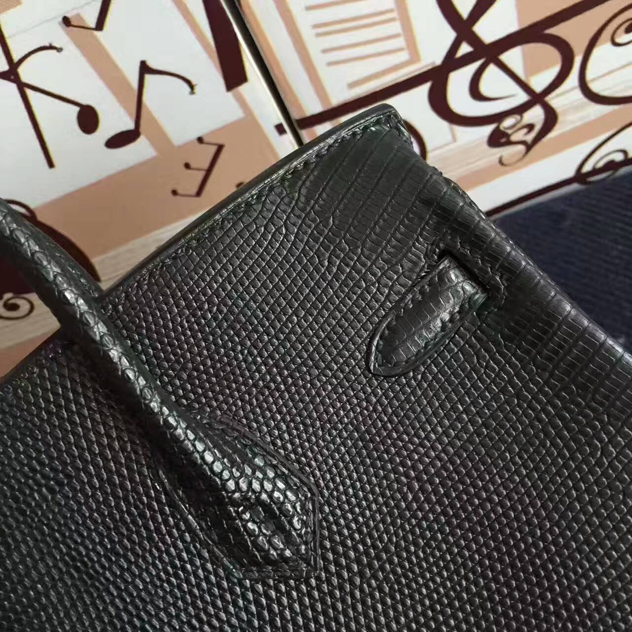 Cheap Hermes CK89 Black Lizard Shiny Leather  Birkin Bag 25cm