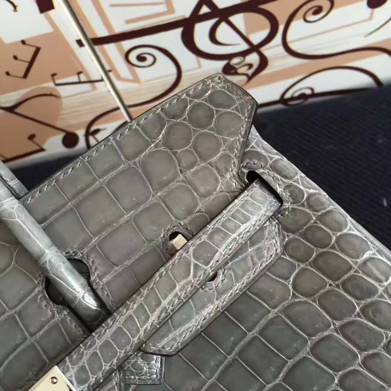 New Arrival Hermes 8M Gris Paris Crocodile Shiny Leather Birkin Bag 25cm