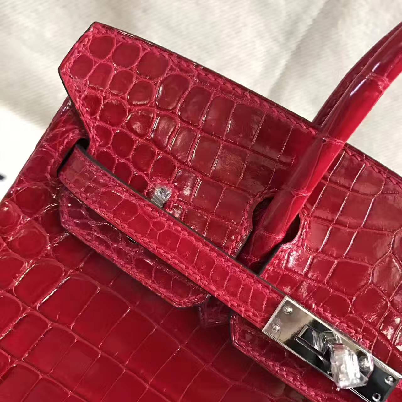 Wholesale Hermes Red Crocodile Shiny Leather Birkin Bag 25cm