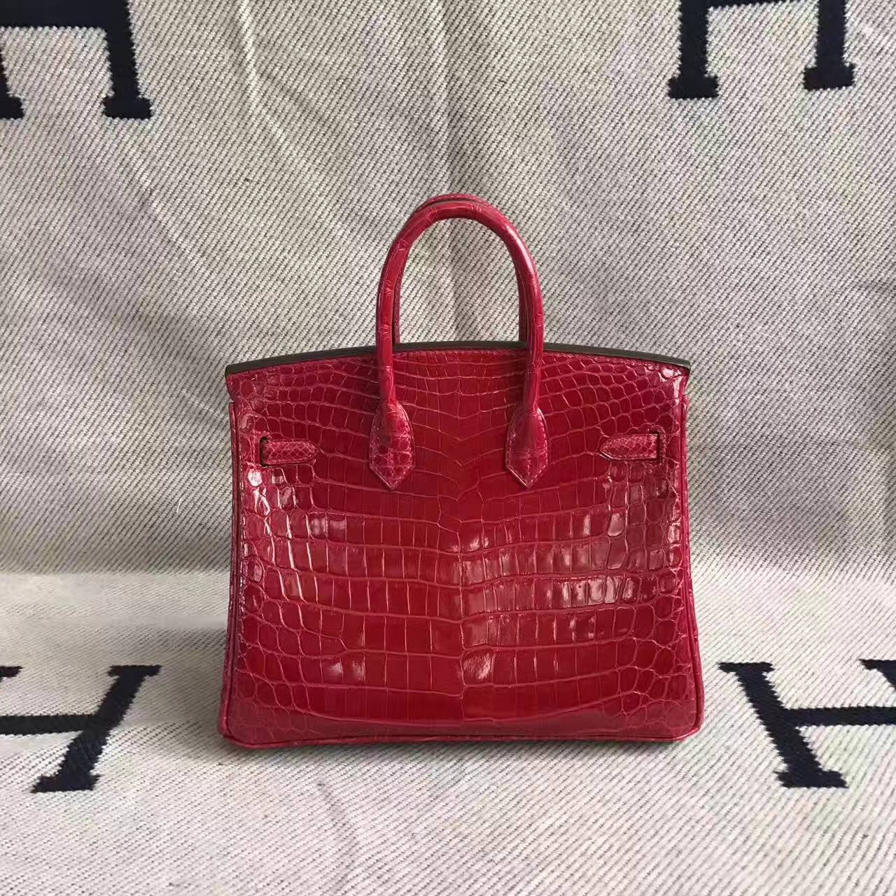 Wholesale Hermes Red Crocodile Shiny Leather Birkin Bag 25cm