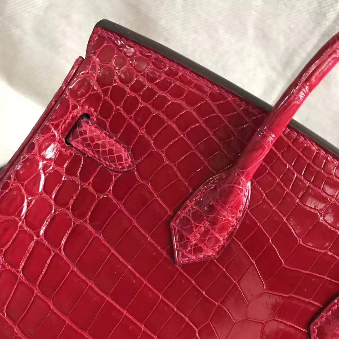 Wholesale Hermes Red Crocodile Shiny Leather Birkin Bag 25cm