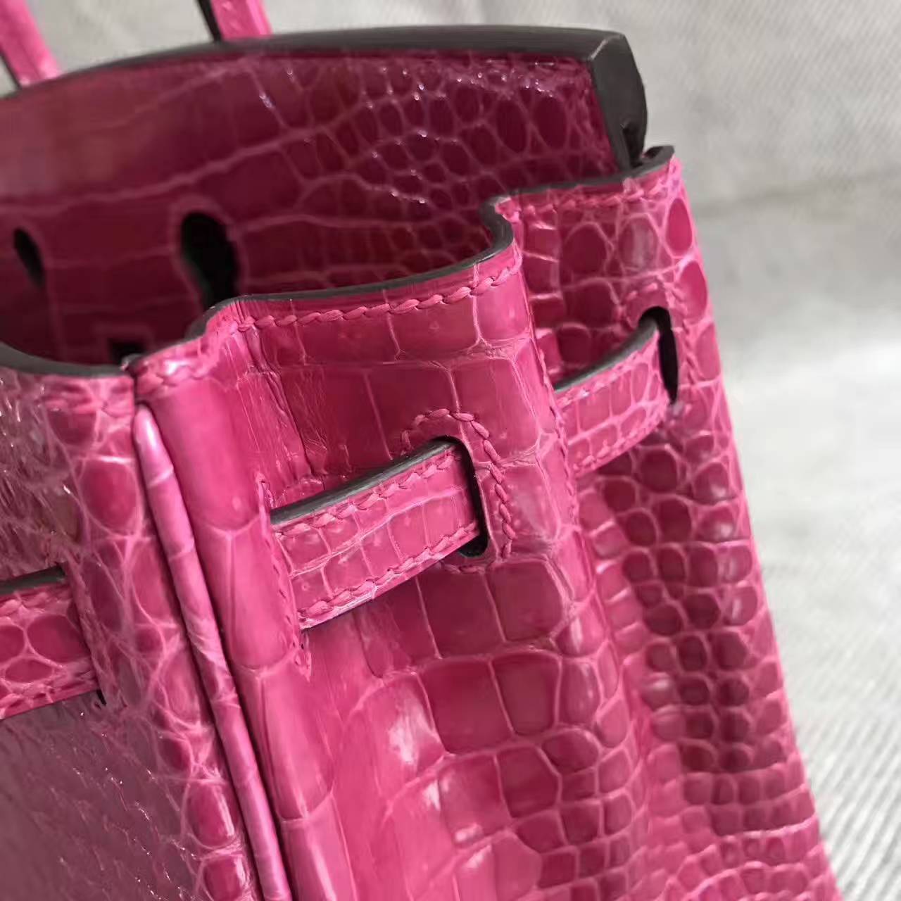 Hand Stitching Hermes Birkin25cm E5 Rose Tyrien Crocodile Shiny Leather