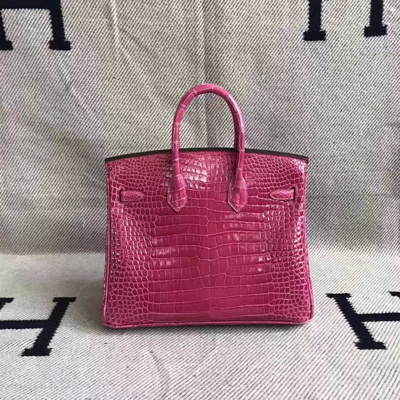 Hand Stitching Hermes Birkin25cm E5 Rose Tyrien Crocodile Shiny Leather