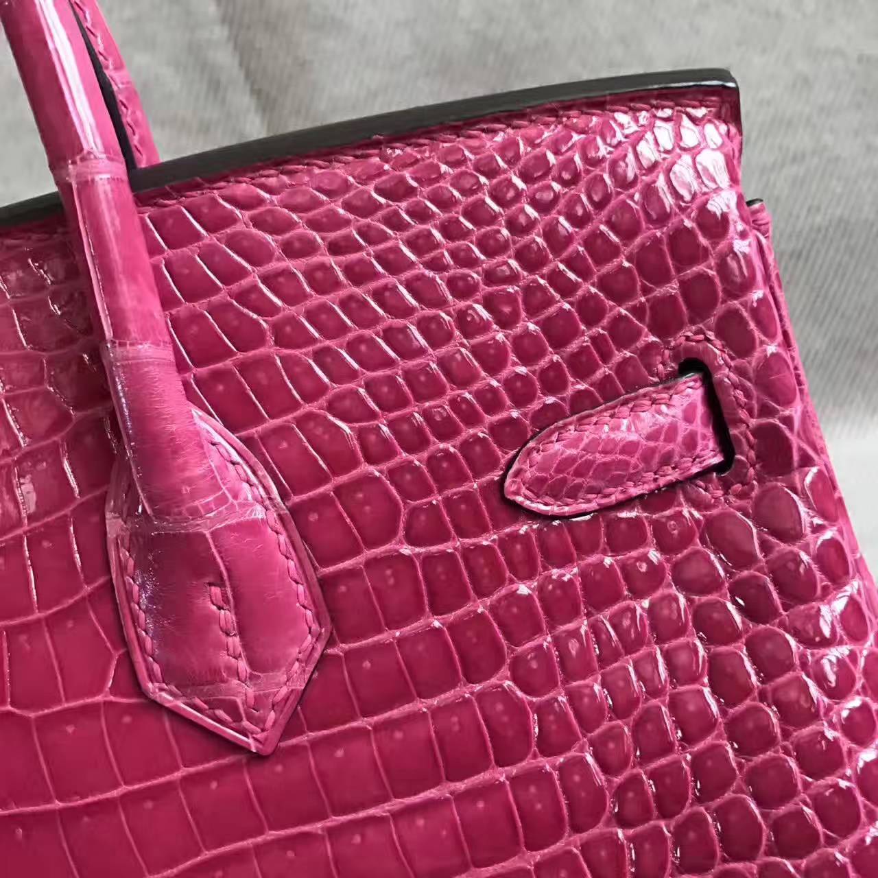 Hand Stitching Hermes Birkin25cm E5 Rose Tyrien Crocodile Shiny Leather