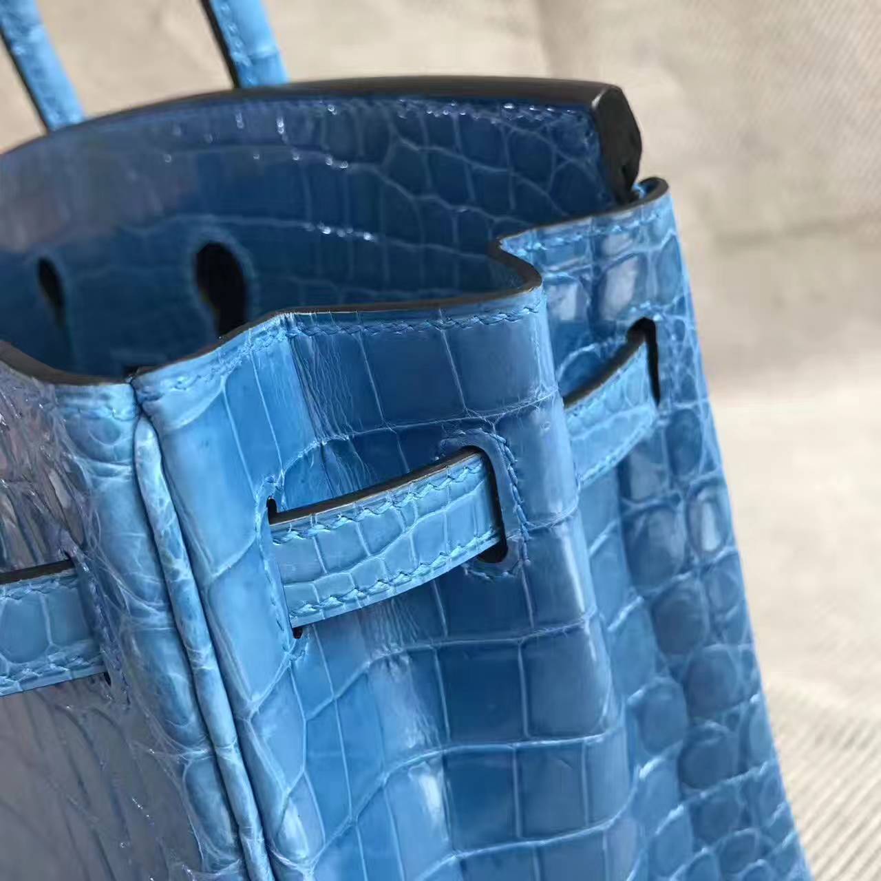 Wholesale Hermes 7M Lake Blue Crocodile Shiny Leather Birkin Bag 25cm