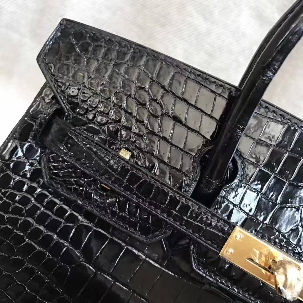 Wholesale Hermes Birkin Bag 25cm in CK89 Black Crocodile Shiny Leather
