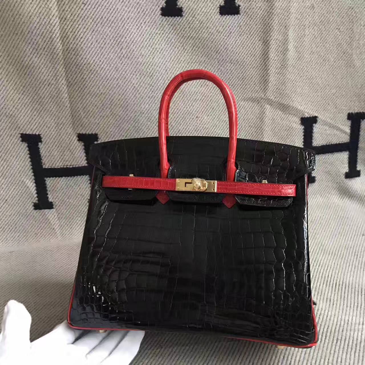 On Sale Hermes Birkin 25cm Bag in CK89 Black &#038; Braise Crocodile Leather