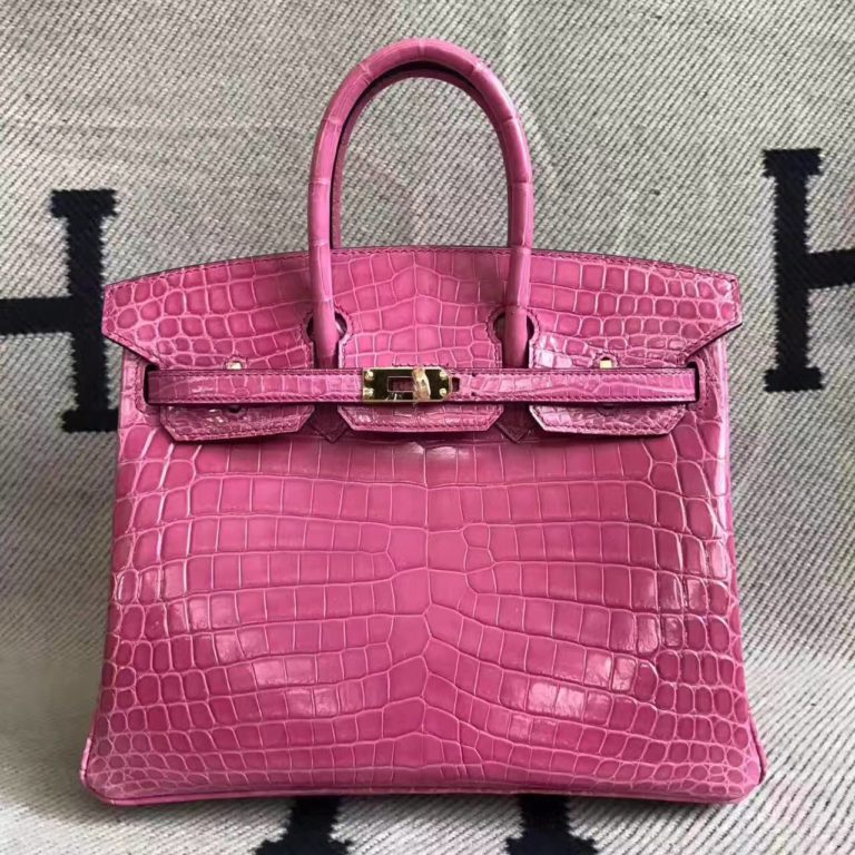 Hermes Shiny Crocodile Leather Birkin Bag  25cm in 5E Pink
