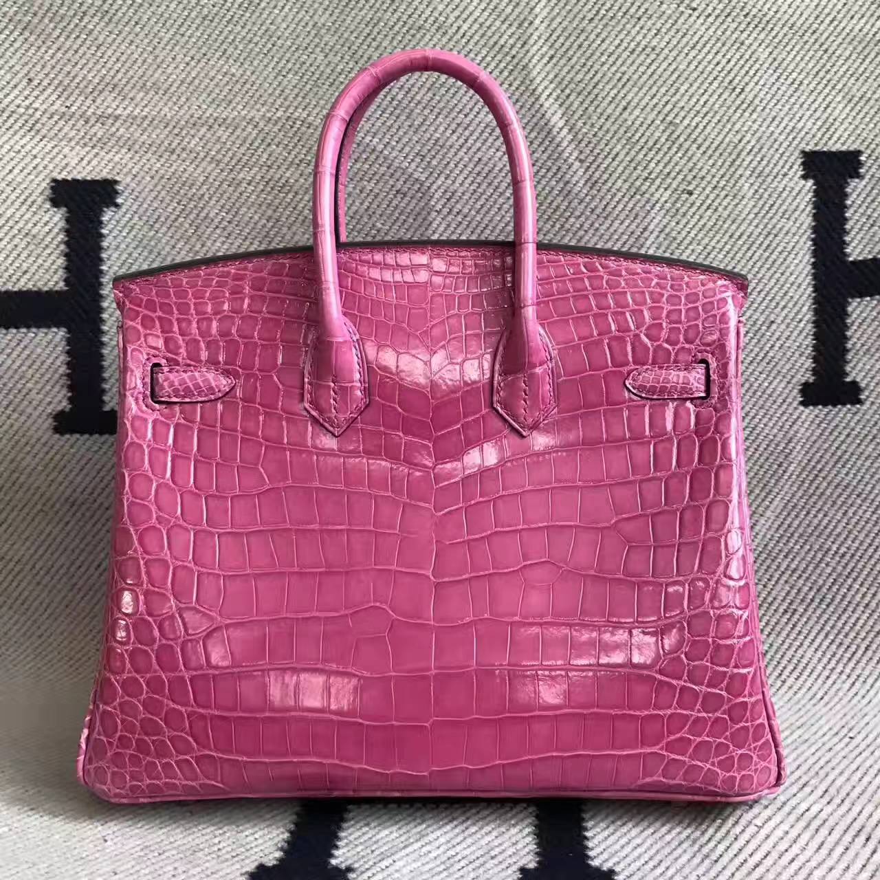 Luxury Hermes Shiny Crocodile Leather Birkin Bag 25cm in 5E Hot Pink