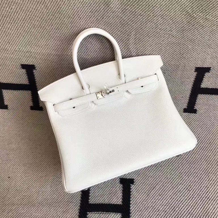 On Hermes 01 Pure White Togo Leather Birkin  25cm Tote Bag