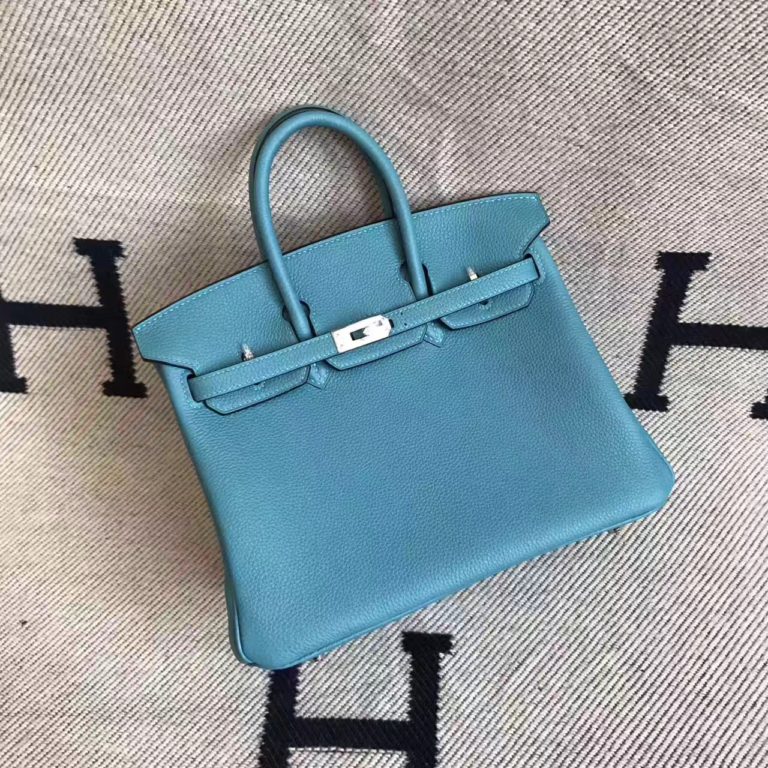 Hermes Togo Calfskin Leather Birkin Bag  25cm in 7B Turquoise Blue