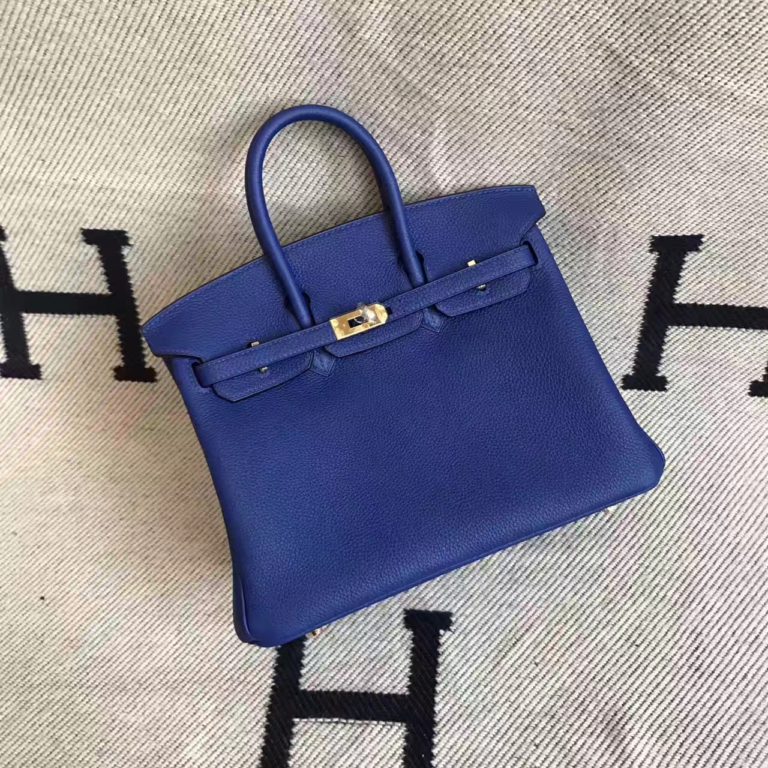 Hand Stitching Hermes 7T Blue Electric Togo Leather Birkin Bag  25cm