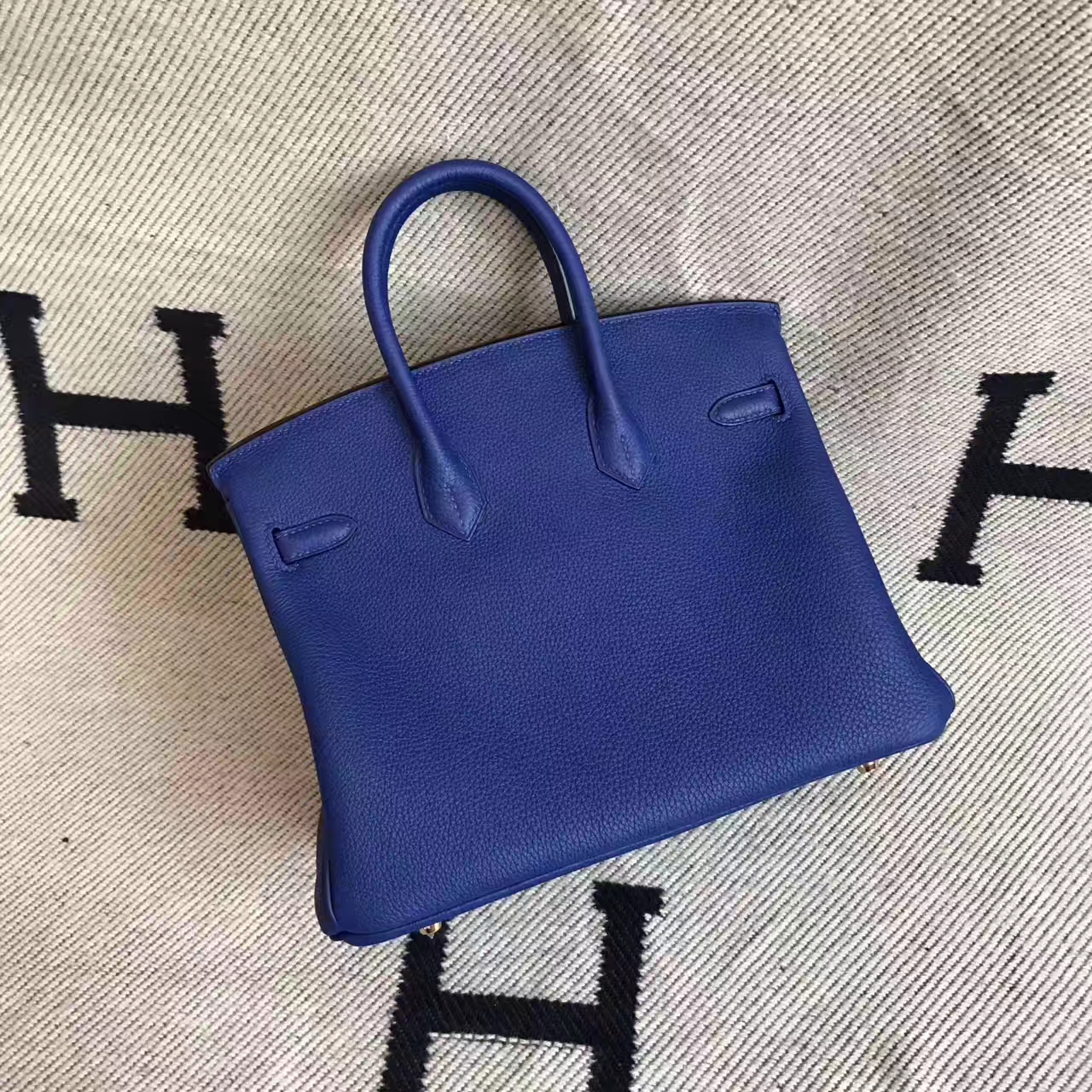 Hand Stitching Hermes 7T Blue Electric Togo Leather Birkin Bag 25cm