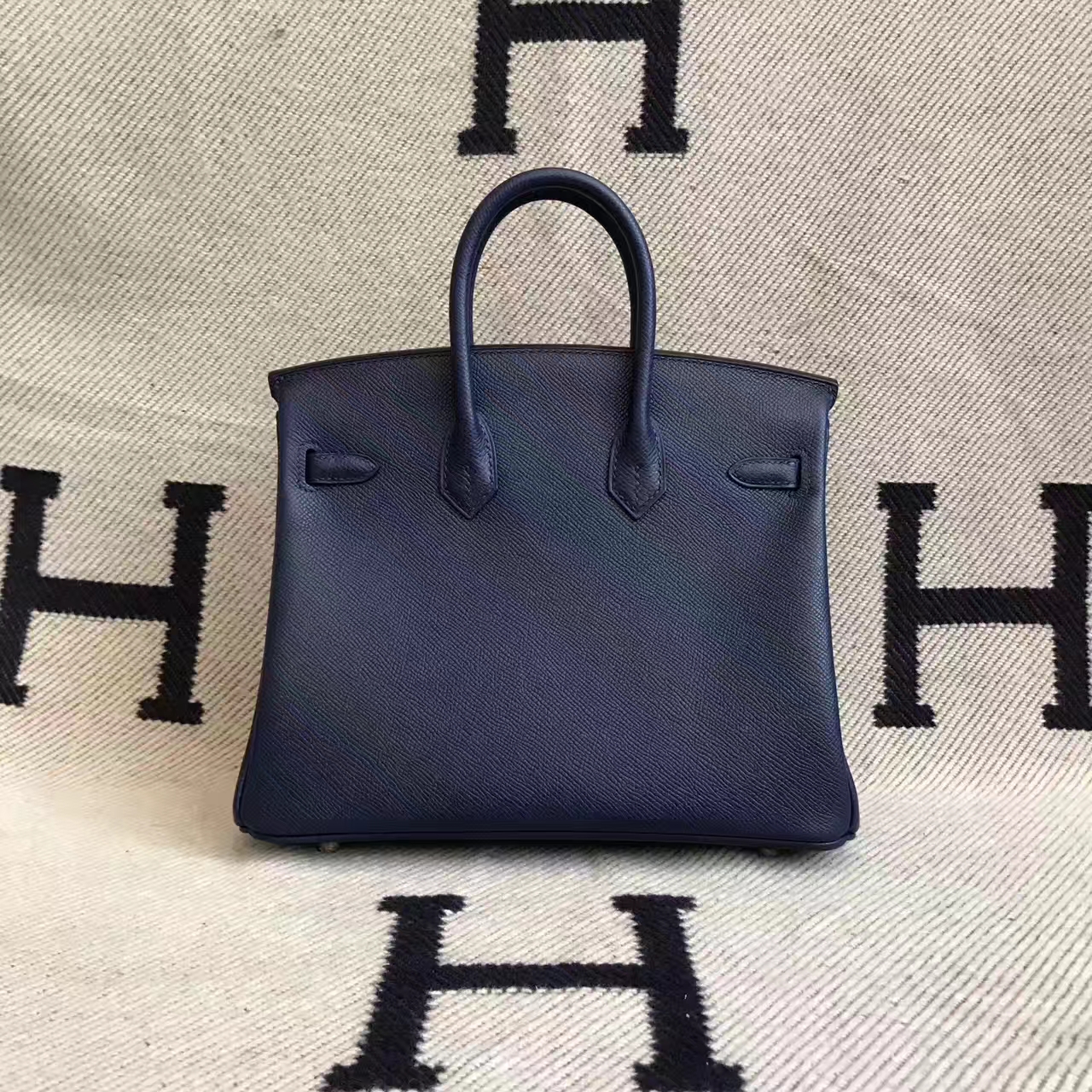 Hand Stitching Hermes 73 Blue Saphir Epsom Leather Birkin Bag 25cm