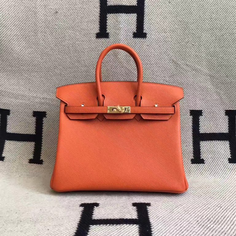 Hermes Epsom Calfskin Leather Birkin Bag  25cm in 93 Orange