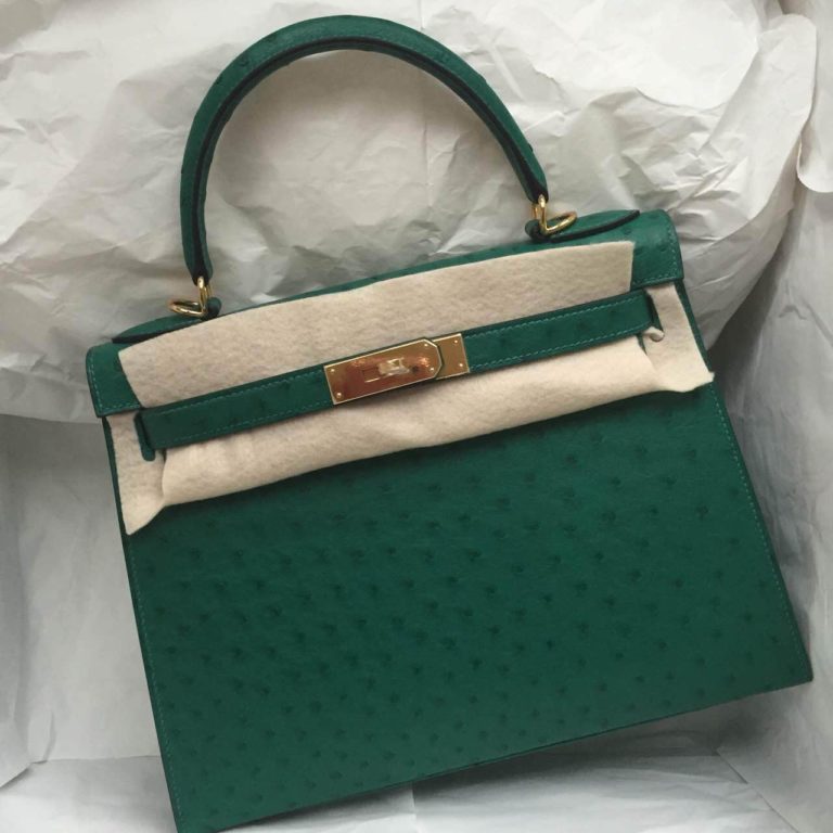 Hermes Kelly Bag Sellier 6Q Jade Green Ostrich Leather Ladies Tote Bag