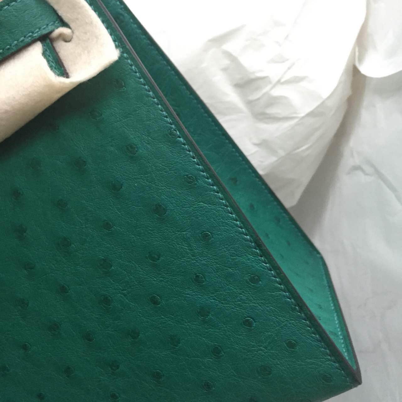 Hermes Kelly Bag Sellier 6Q Jade Green Ostrich Leather Ladies&#8217; Tote Bag