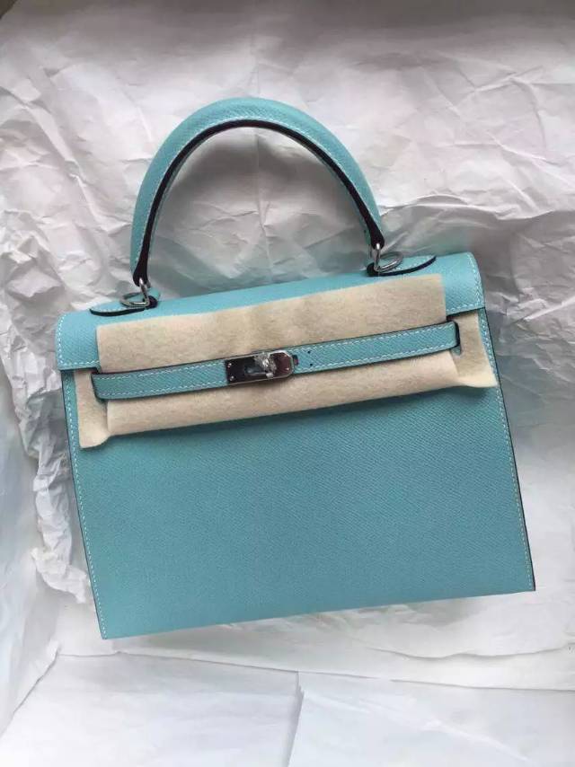 3P Lagon Blue France Epsom Leather Hermes Kelly Bag Sellier Silver Hardware