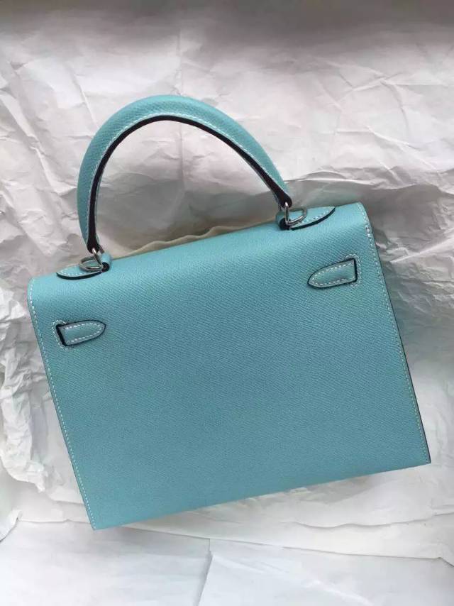 3P Lagon Blue France Epsom Leather Hermes Kelly Bag Sellier Silver Hardware