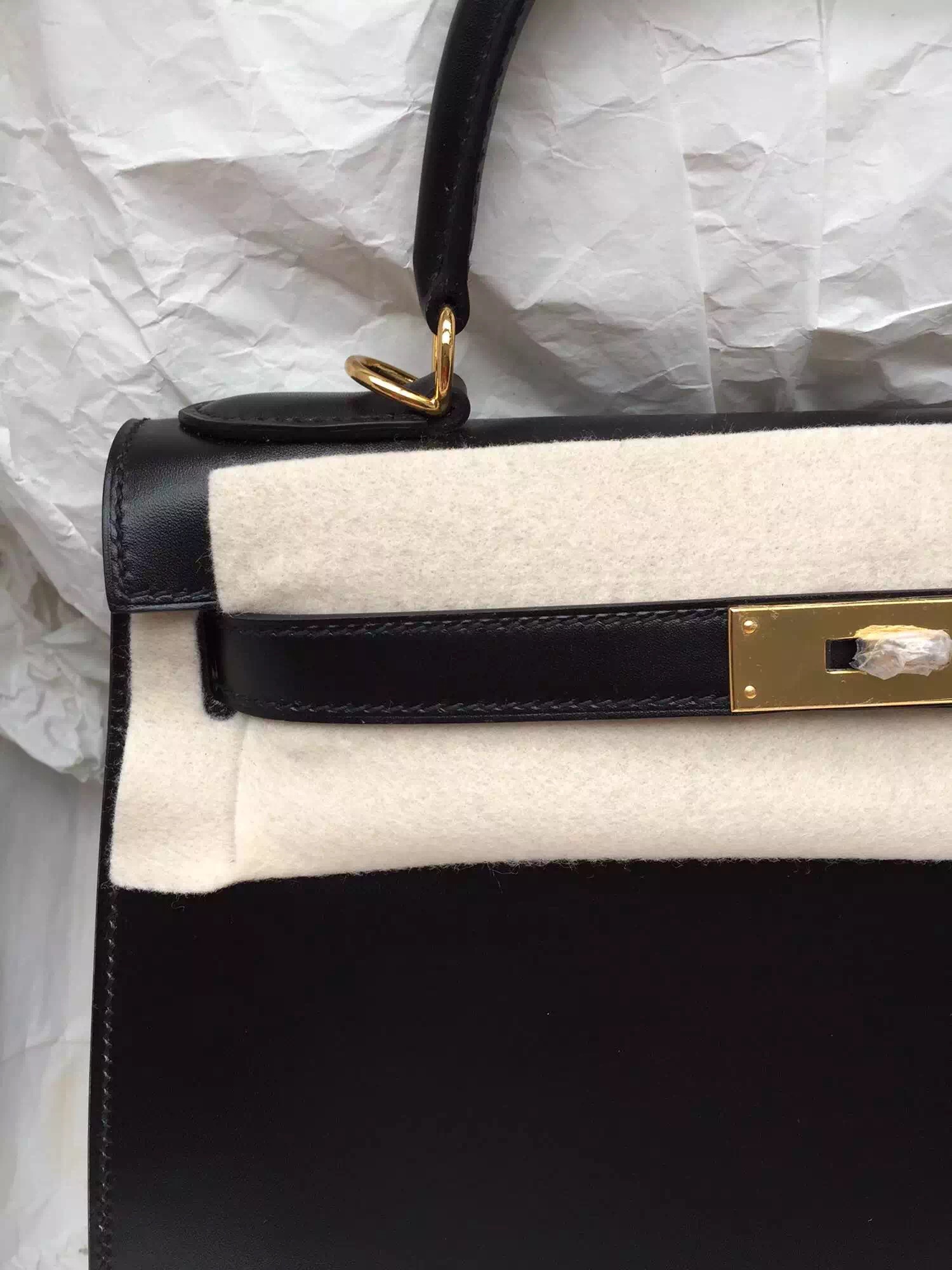Wholesale Hermes Kelly Bag Sellier Black Box Leather 28cm Women&#8217;s Tote Bag