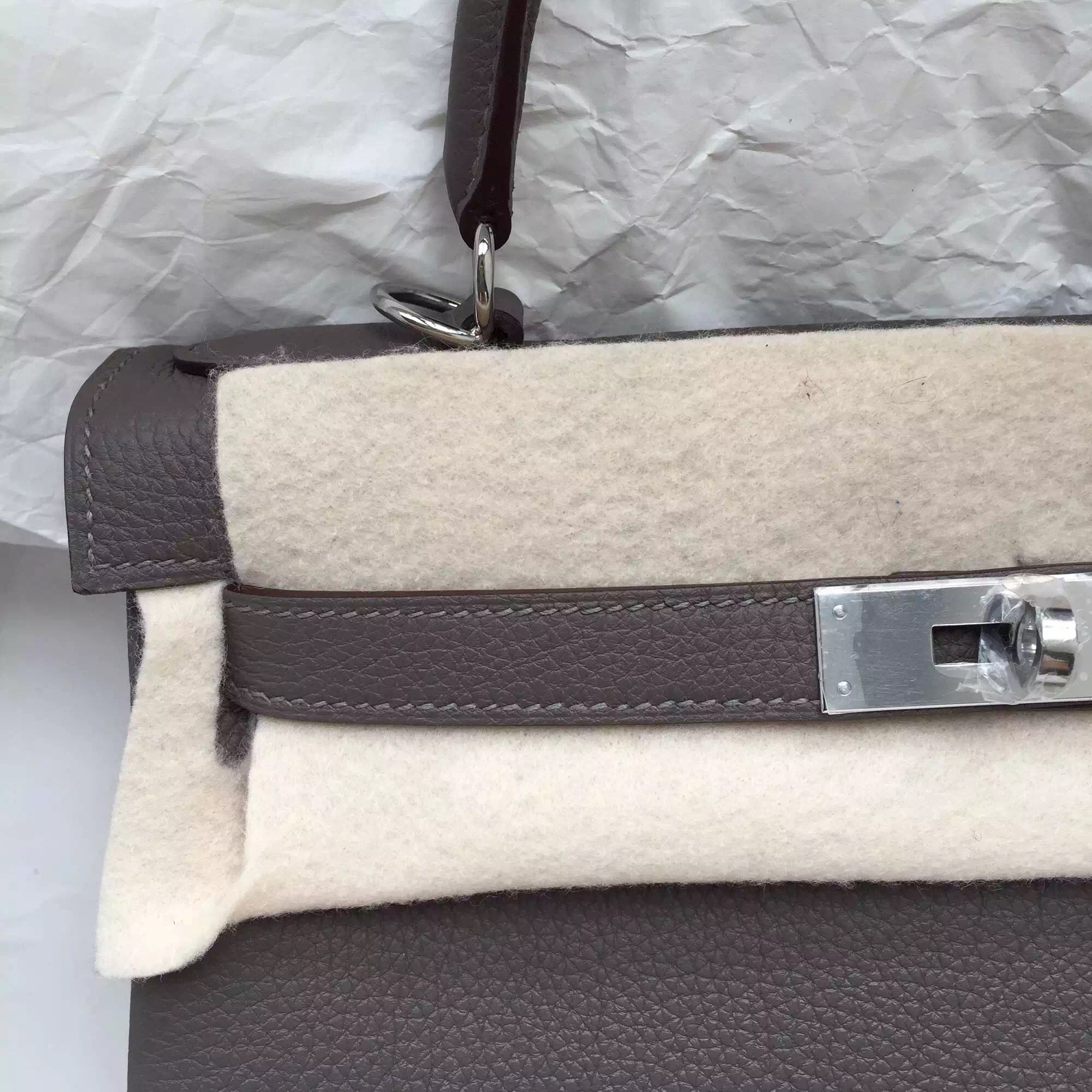 Hand Stitching 8F Etain Grey Togo Leather Hermes Kelly Bag Retourne 28CM