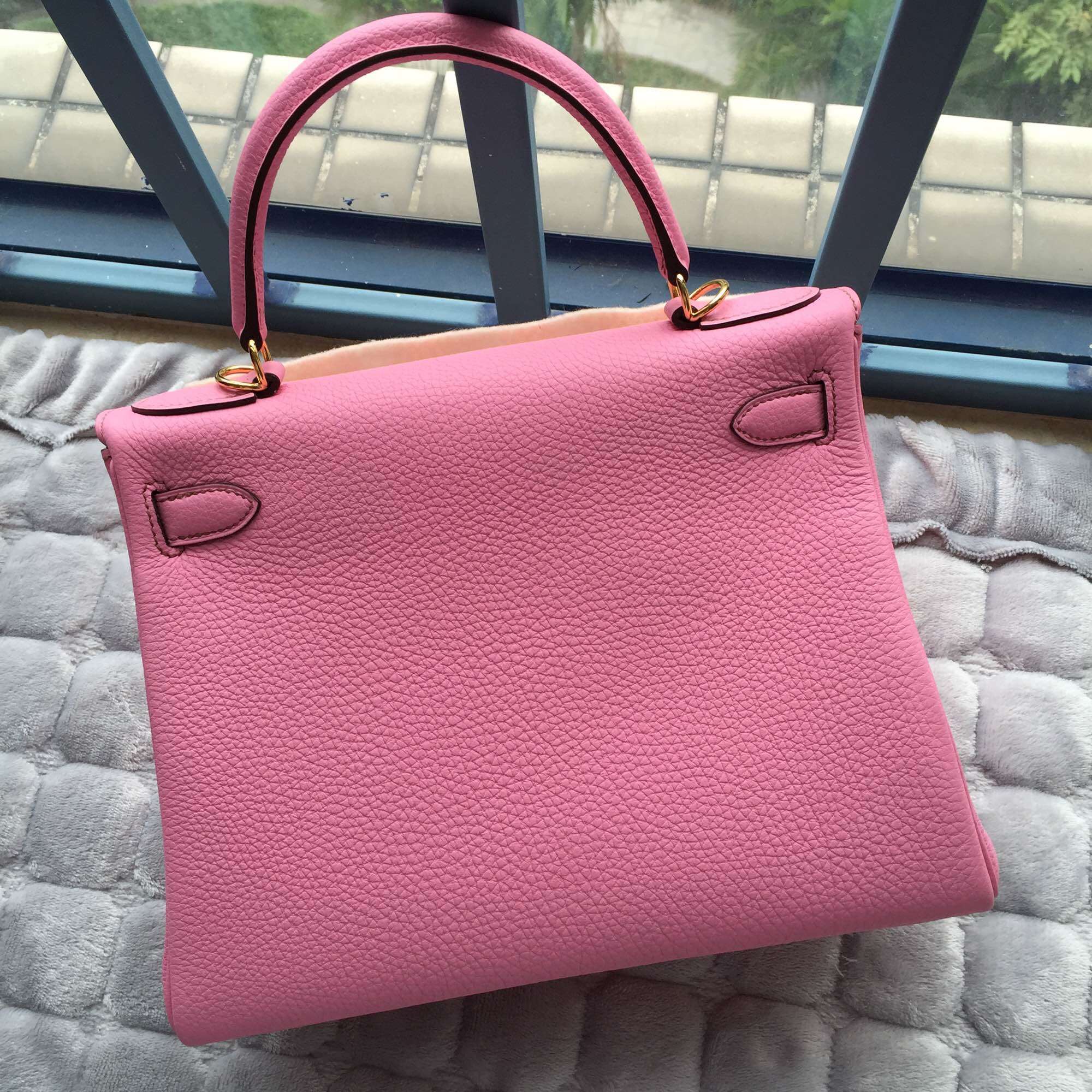 Hot Sale 28CM Hermes Kelly Retourne 5P Pink Togo Leather Women&#8217;s Tote Bag